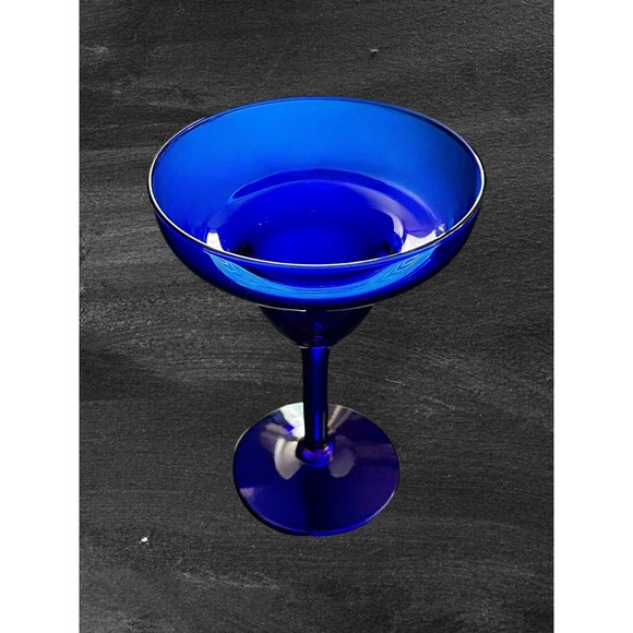 Set of 2 Vintage Cobalt Blue Glass 6" Tall Margarita Glasses - Picture 4 of 7